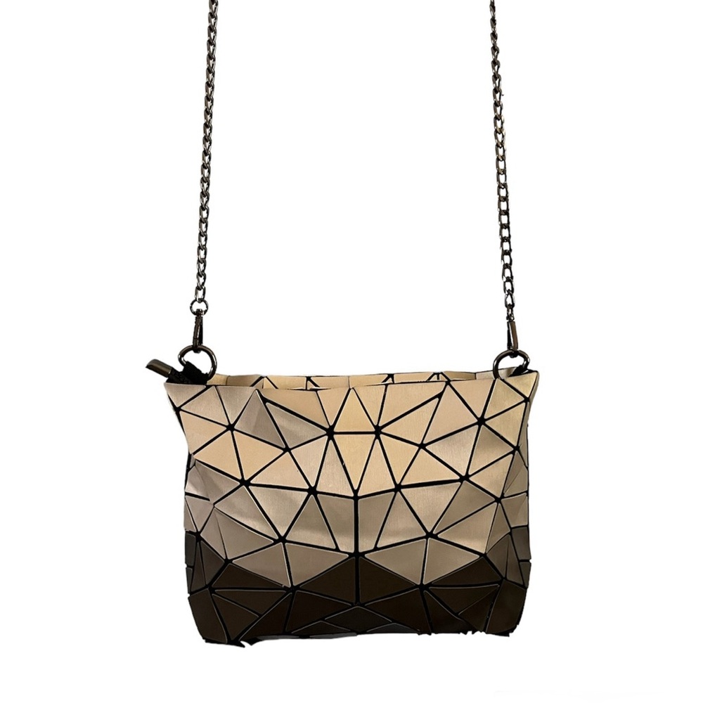 Emilio Pepe Geometric Shiny Silver Crossbody Clutch